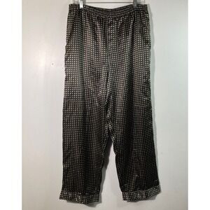 Vintage Silky Pajama Pants Black Gold Geometric Print Loungewear Size Medium